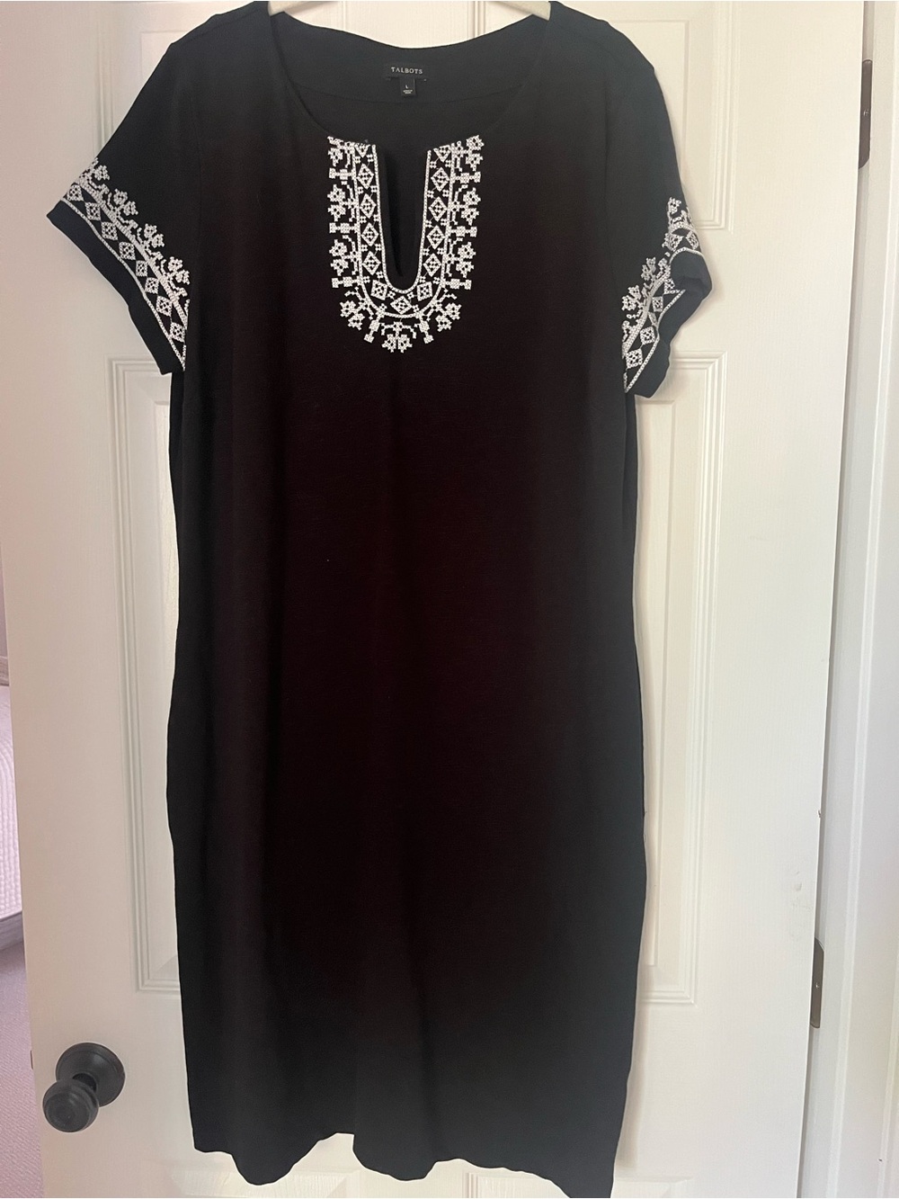 Talbots Black Dress with White Embroidered Yoke